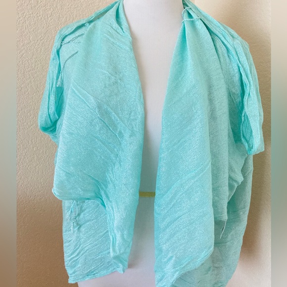 Mint color shawl with metallic silver thread soft shawl - Picture 11 of 13